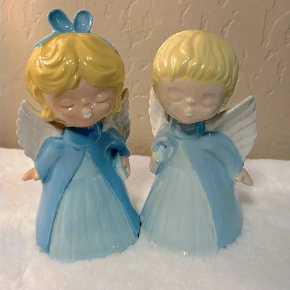 Vintage Kissing Christmas Angels Boy & Girl Set 1979 Handpainted Kitsch Unique - Picture 2 of 16
